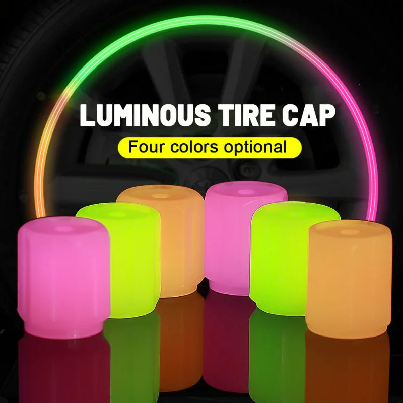 Car Luminous Tire Valve Caps Fluorescent Night Glowing Motorcycle Bicycle Bike Wheel Tyre Hub Valve Stem Caps Decor 1/ 4Pcs