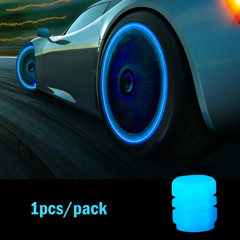 Car Luminous Tire Valve Caps Fluorescent Night Glowing Motorcycle Bicycle Bike Wheel Tyre Hub Valve Stem Caps Decor 1/ 4Pcs