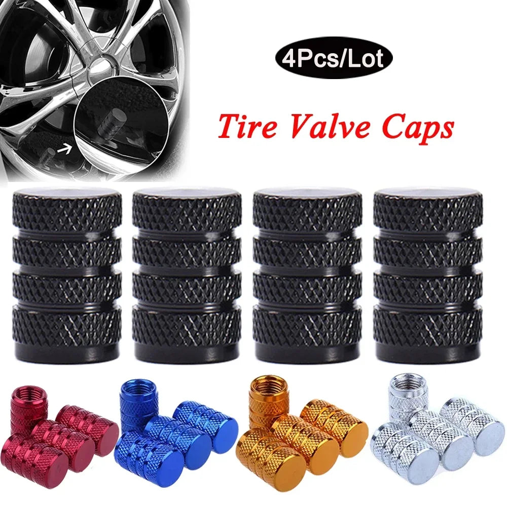4pcs Aluminum Tire Valve Caps – Knurled O-Ring Seal for Cars, Motorcycles & Bicycles