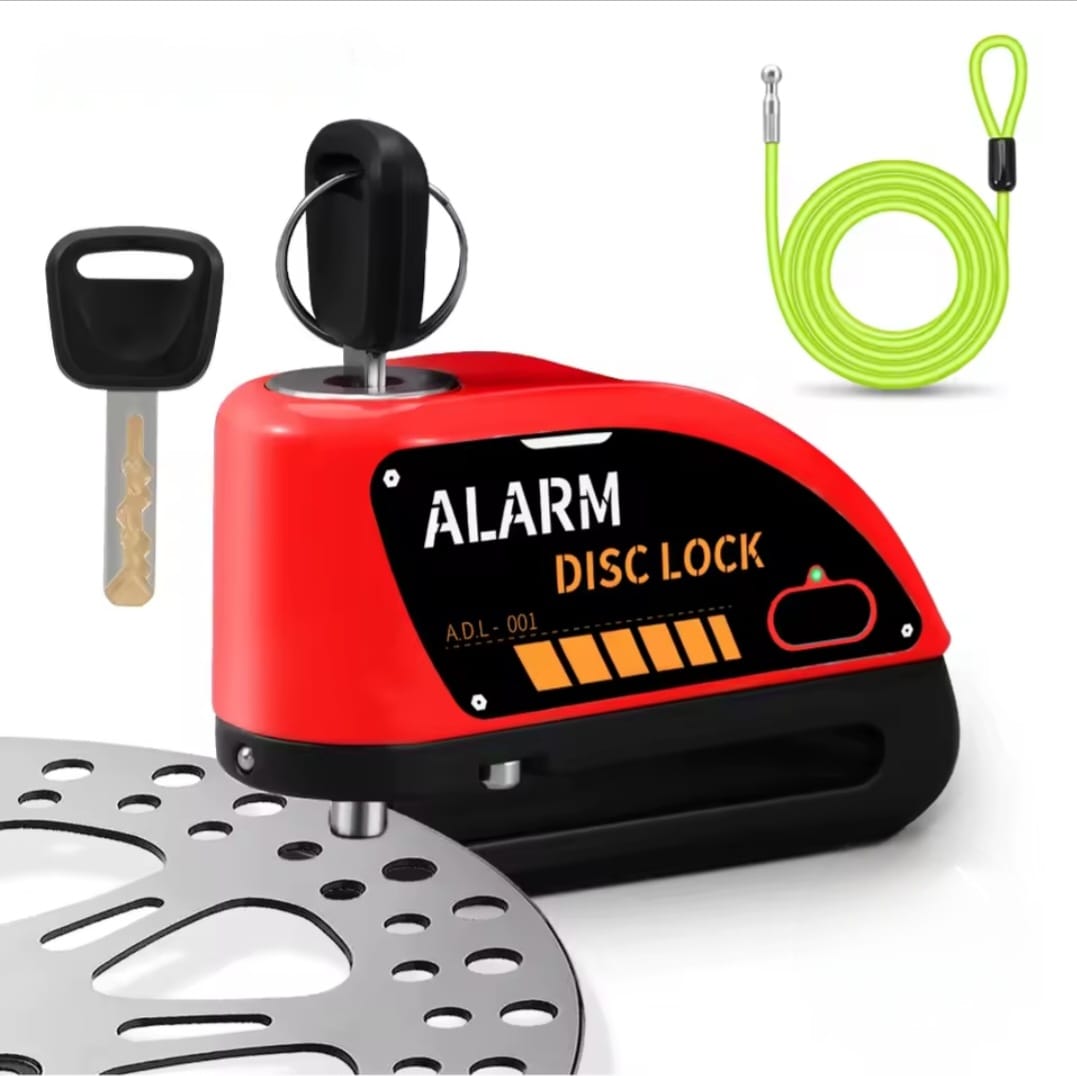 Motorcycle Disc Brake Alarm Lock – 120dB Anti-Theft Security with Reminder Cable & Rechargeable Battery