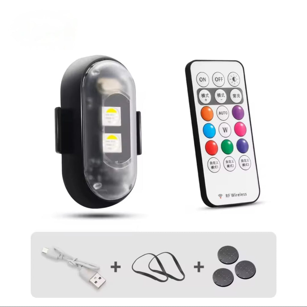 Motorcycle LED RGB Warning Light – 7-Color Mini Signal Lamp with Strobe & Controller (USB Rechargeable)