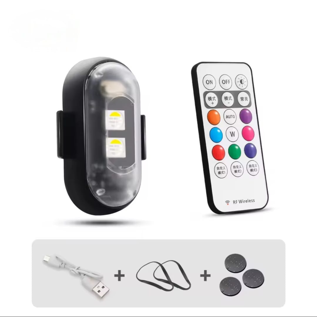 Motorcycle LED RGB Warning Light – 7-Color Mini Signal Lamp with Strobe & Controller (USB Rechargeable)