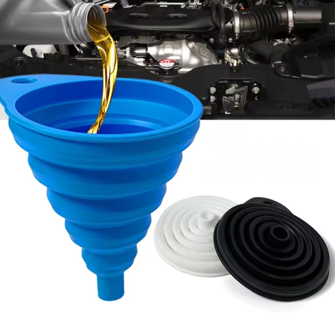2× Foldable Silicone Engine Funnel – Collapsible Oil & Fluid Funnel for Motorcycle, Car & ATV Maintenance