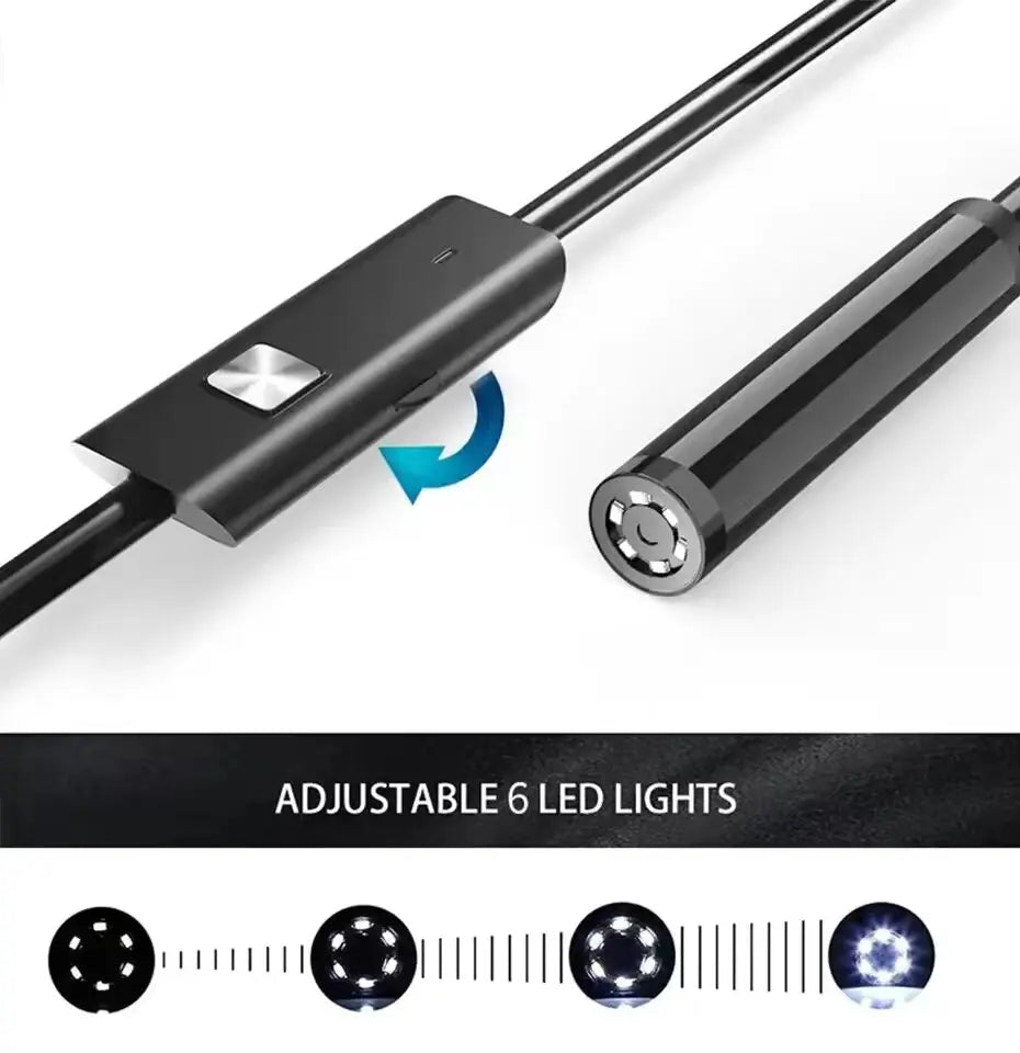 7mm USB-C Endoscope Camera – IP67 Waterproof Inspection Borescope with 6 Adjustable LEDs for Android & PC