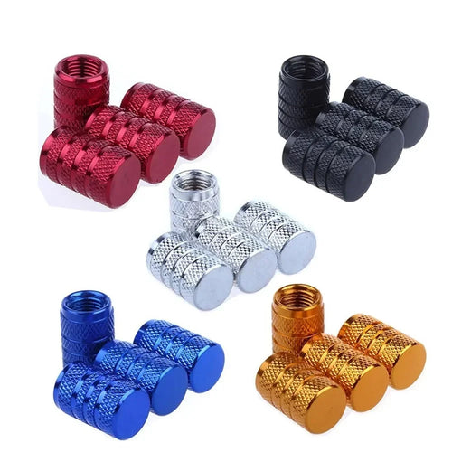 4pcs Aluminum Tire Valve Caps – Knurled O-Ring Seal for Cars, Motorcycles & Bicycles