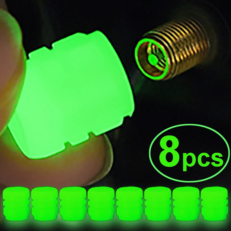 Car Luminous Tire Valve Caps Fluorescent Night Glowing Motorcycle Bicycle Bike Wheel Tyre Hub Valve Stem Caps Decor 1/ 4Pcs