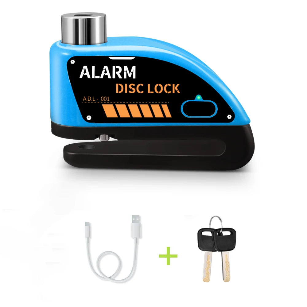Motorcycle Disc Brake Alarm Lock – 120dB Anti-Theft Security with Reminder Cable & Rechargeable Battery