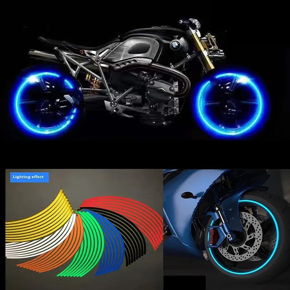 Reflective Wheel Rim Stripe Stickers – 16pc Set for 17–18" Motorcycle & Bike Wheels