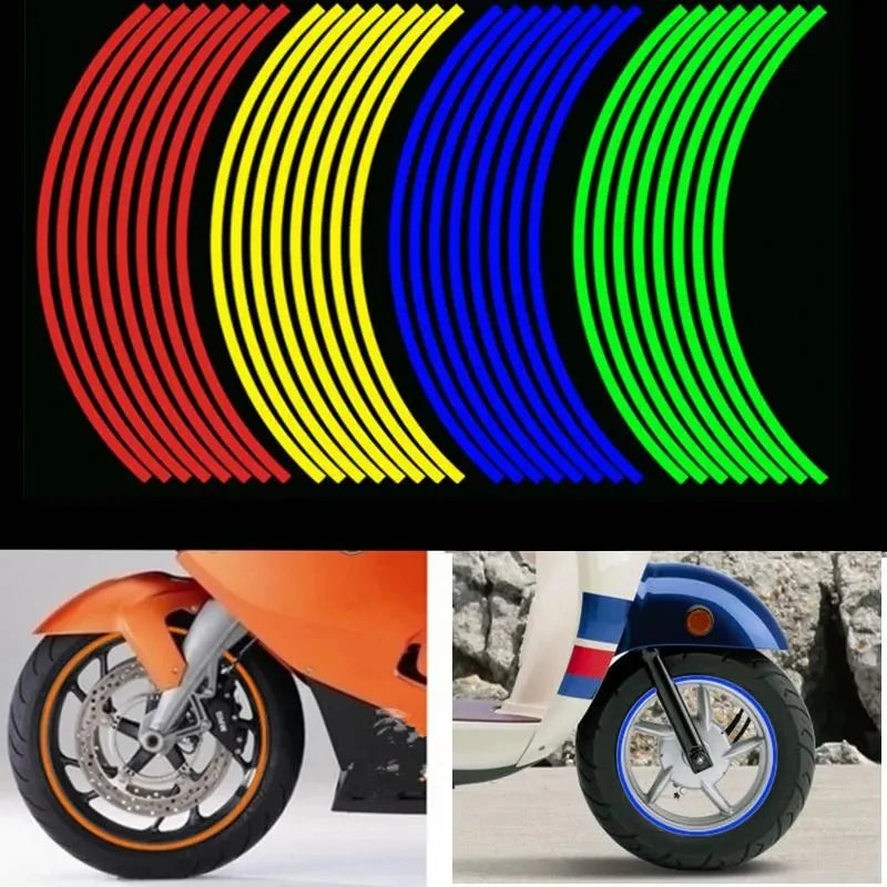 Reflective Wheel Rim Stripe Stickers – 16pc Set for 17–18" Motorcycle & Bike Wheels