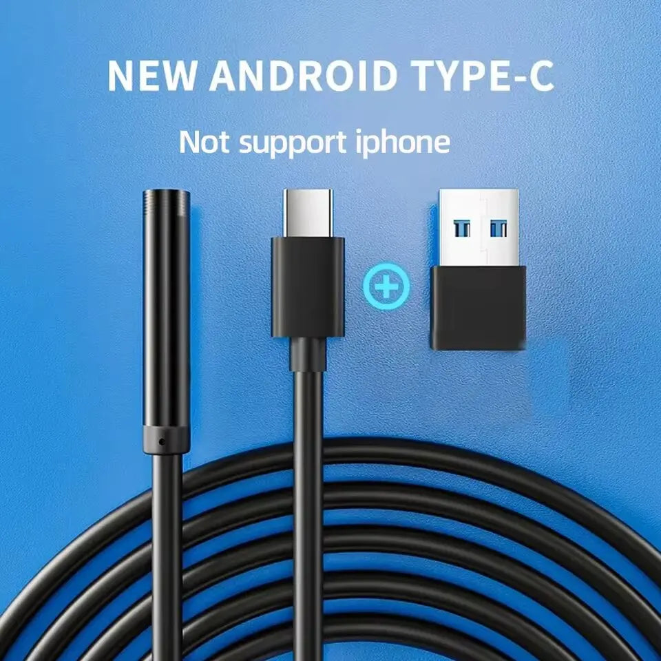 7mm USB-C Endoscope Camera – IP67 Waterproof Inspection Borescope with 6 Adjustable LEDs for Android & PC