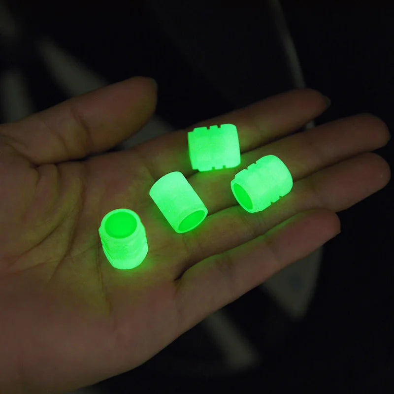 Car Luminous Tire Valve Caps Fluorescent Night Glowing Motorcycle Bicycle Bike Wheel Tyre Hub Valve Stem Caps Decor 1/ 4Pcs