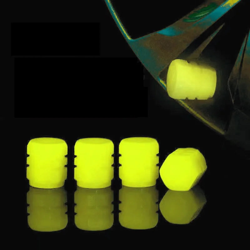 Car Luminous Tire Valve Caps Fluorescent Night Glowing Motorcycle Bicycle Bike Wheel Tyre Hub Valve Stem Caps Decor 1/ 4Pcs