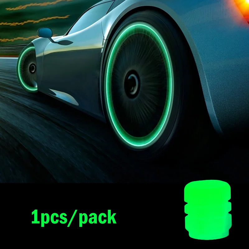 Car Luminous Tire Valve Caps Fluorescent Night Glowing Motorcycle Bicycle Bike Wheel Tyre Hub Valve Stem Caps Decor 1/ 4Pcs