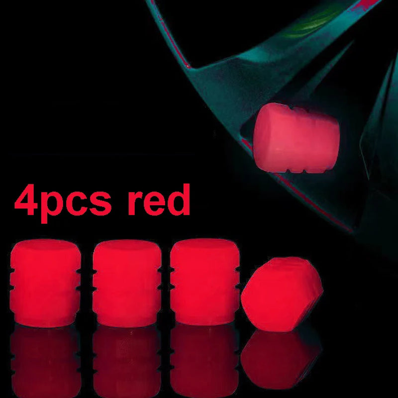 Car Luminous Tire Valve Caps Fluorescent Night Glowing Motorcycle Bicycle Bike Wheel Tyre Hub Valve Stem Caps Decor 1/ 4Pcs