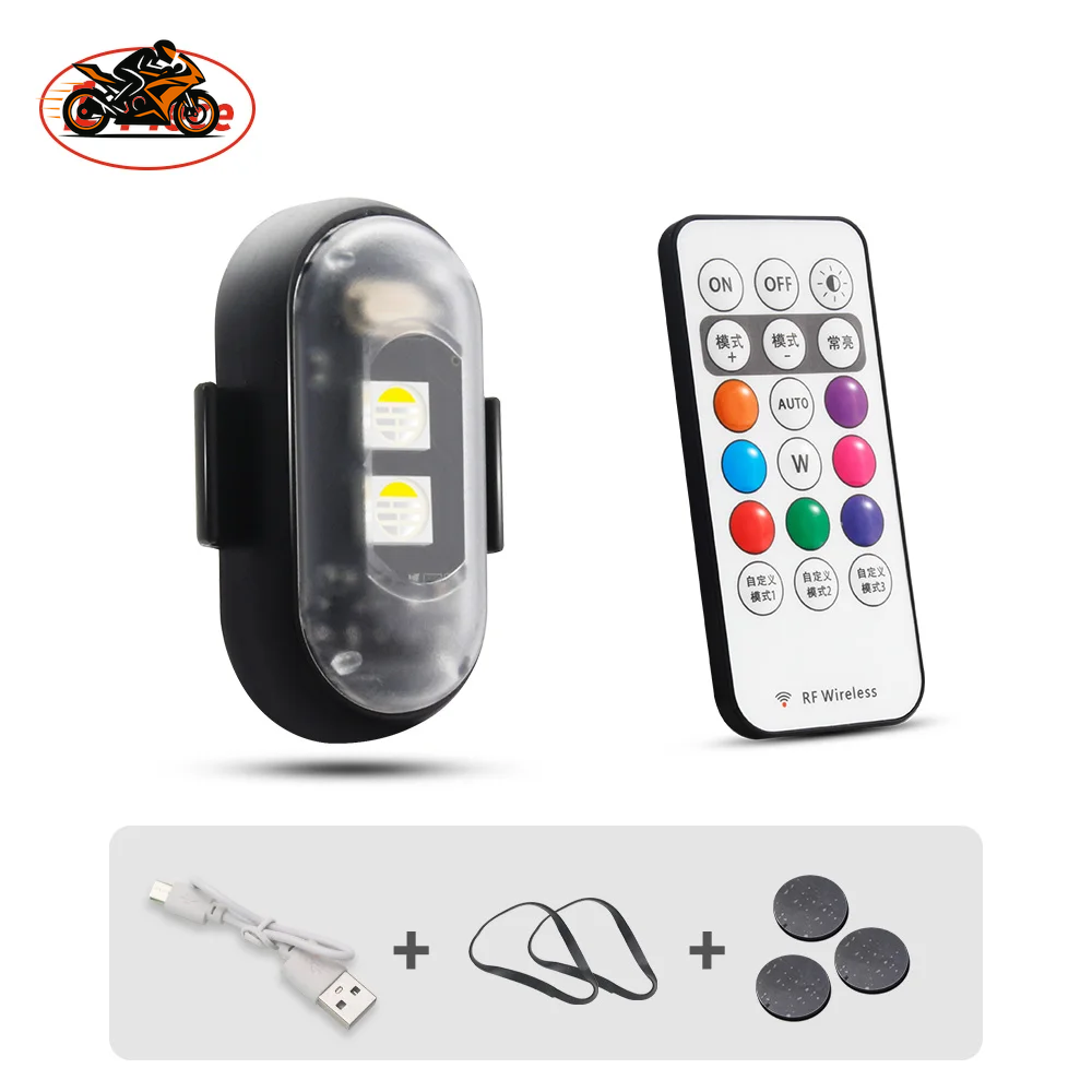 Motorcycle LED RGB Warning Light – 7-Color Mini Signal Lamp with Strobe & Controller (USB Rechargeable)