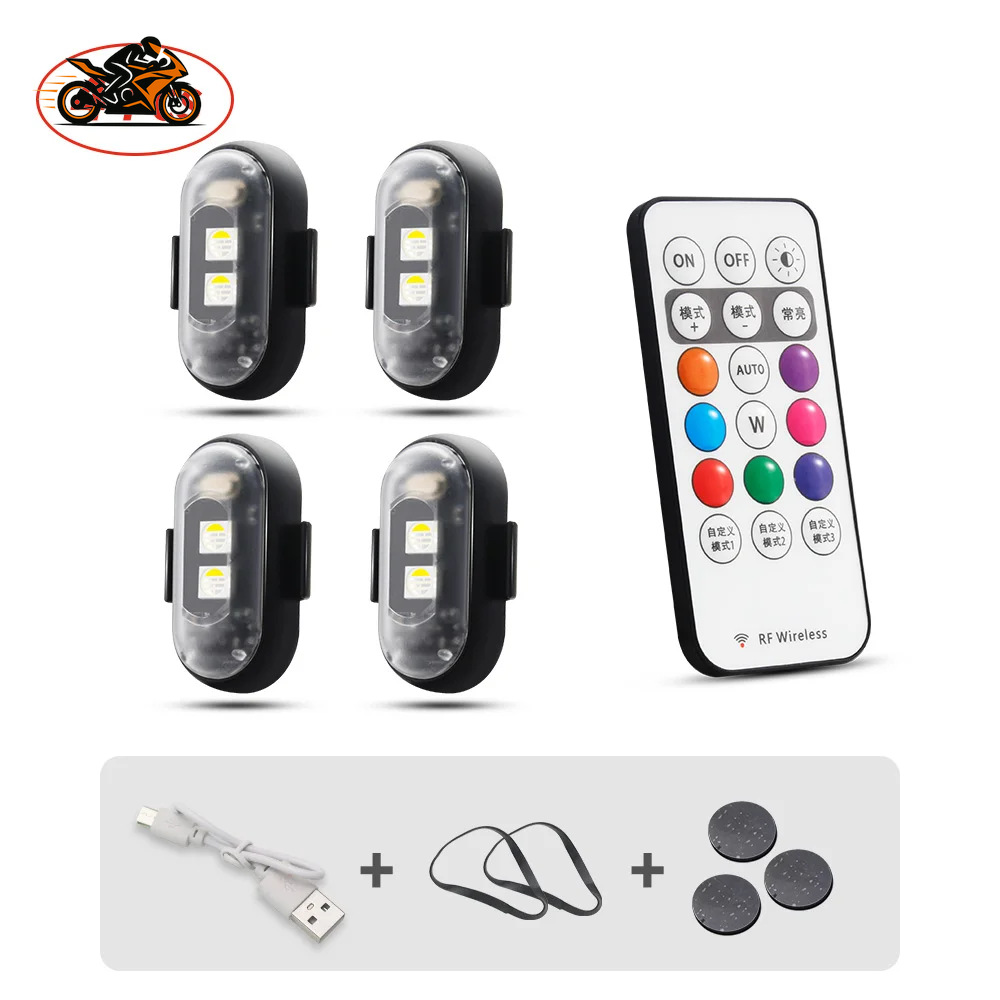 Motorcycle LED RGB Warning Light – 7-Color Mini Signal Lamp with Strobe & Controller (USB Rechargeable)