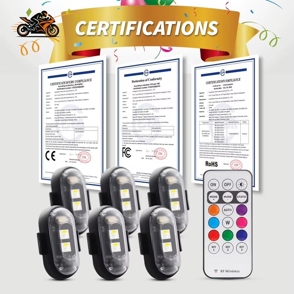 Motorcycle LED RGB Warning Light – 7-Color Mini Signal Lamp with Strobe & Controller (USB Rechargeable)