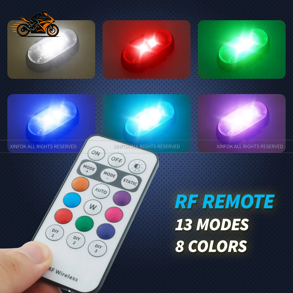 Motorcycle LED RGB Warning Light – 7-Color Mini Signal Lamp with Strobe & Controller (USB Rechargeable)