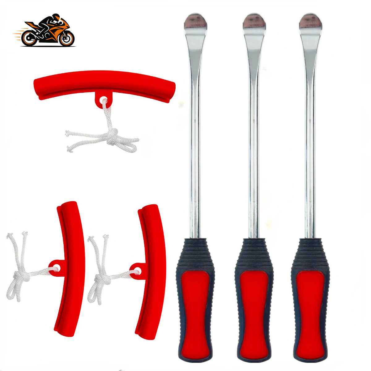 Motorcycle Tire Repair Spoon Set – Heavy-Duty Steel Tire Lever Kit with Rim Protectors & Non-Slip Handles