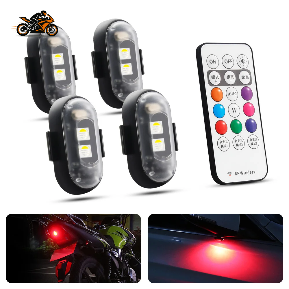 Motorcycle LED RGB Warning Light – 7-Color Mini Signal Lamp with Strobe & Controller (USB Rechargeable)