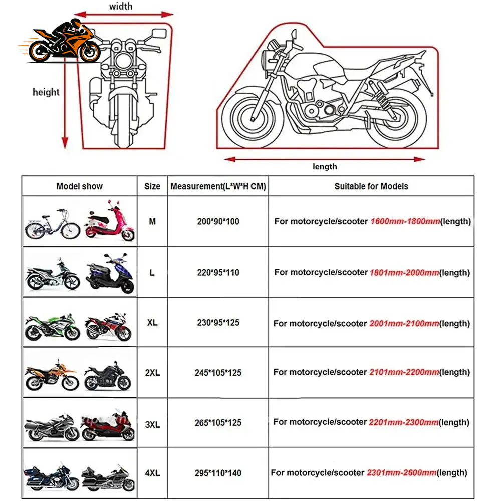 Waterproof All-Season Motorcycle Cover – Dustproof & UV Protection with Storage Bag (Multiple Sizes & Colors)