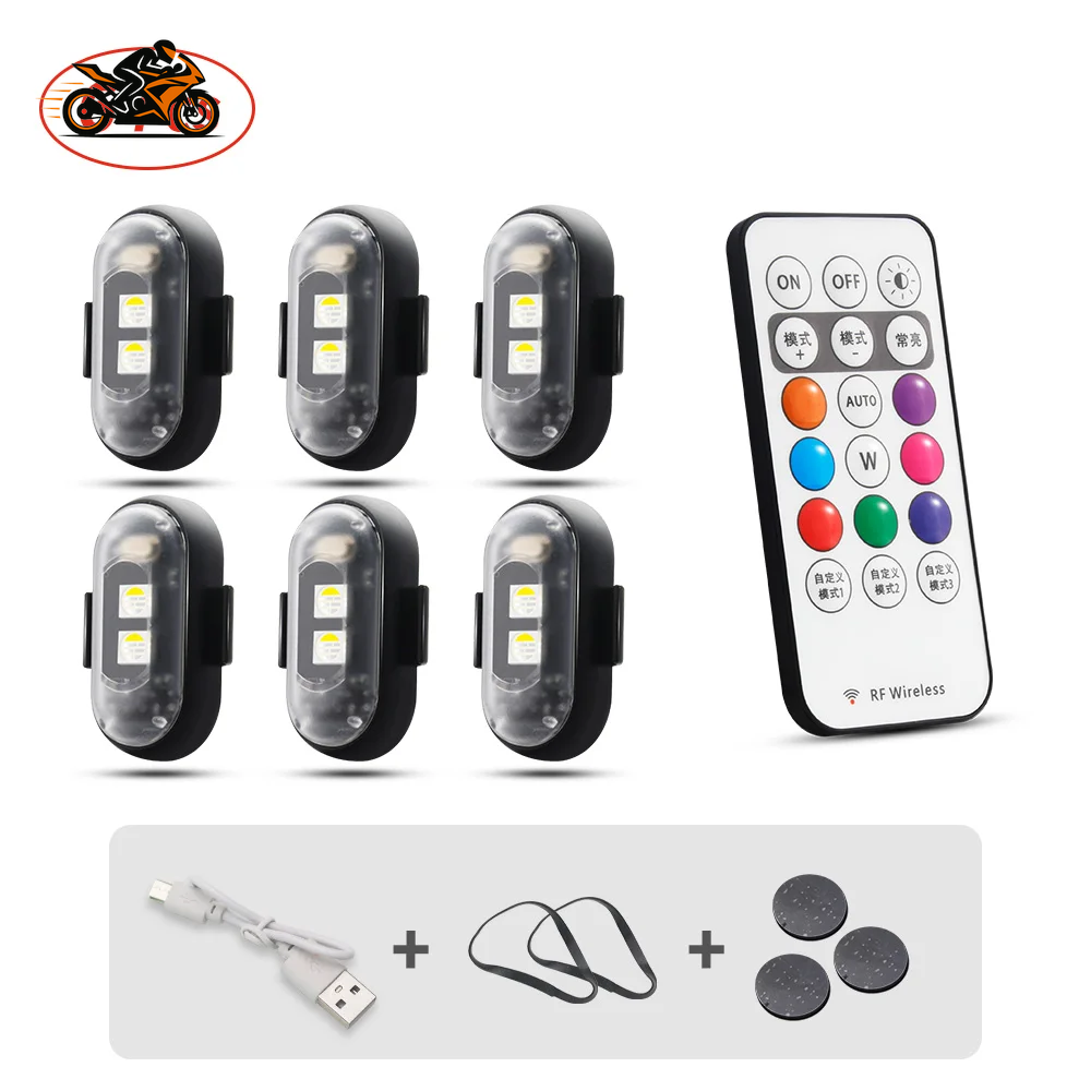 Motorcycle LED RGB Warning Light – 7-Color Mini Signal Lamp with Strobe & Controller (USB Rechargeable)