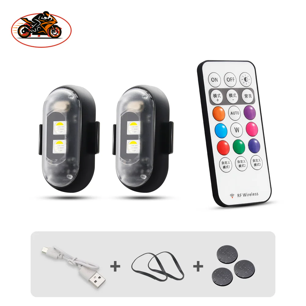 Motorcycle LED RGB Warning Light – 7-Color Mini Signal Lamp with Strobe & Controller (USB Rechargeable)