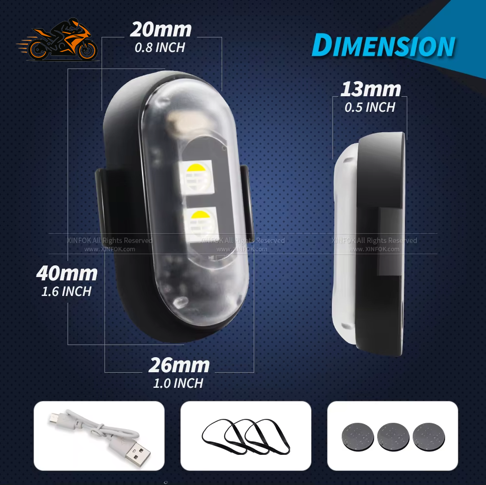 Motorcycle LED RGB Warning Light – 7-Color Mini Signal Lamp with Strobe & Controller (USB Rechargeable)