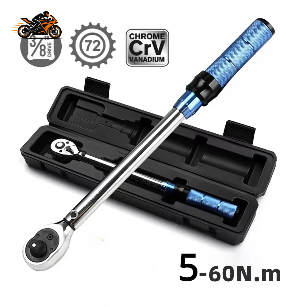 High-Precision 3/8" Torque Wrench – 5–60 Nm Adjustable Ratchet Wrench ±3% Accuracy for Motorcycles, Bicycles & Automotive