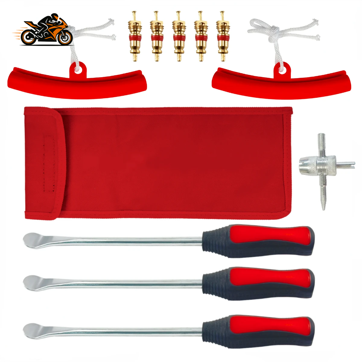 Motorcycle Tire Repair Spoon Set – Heavy-Duty Steel Tire Lever Kit with Rim Protectors & Non-Slip Handles